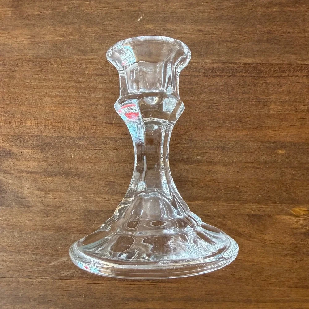 Set of 3 Clear Glass Taper Candle Holders Hexagonal Base 4 inch